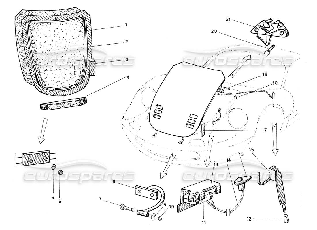 ferrari 206 gt dino (coachwork) front bonnet part diagram