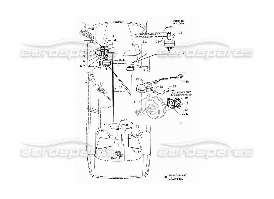 maserati qtp. 3.2 v8 (1999) abs hydraulic brake lines part diagram