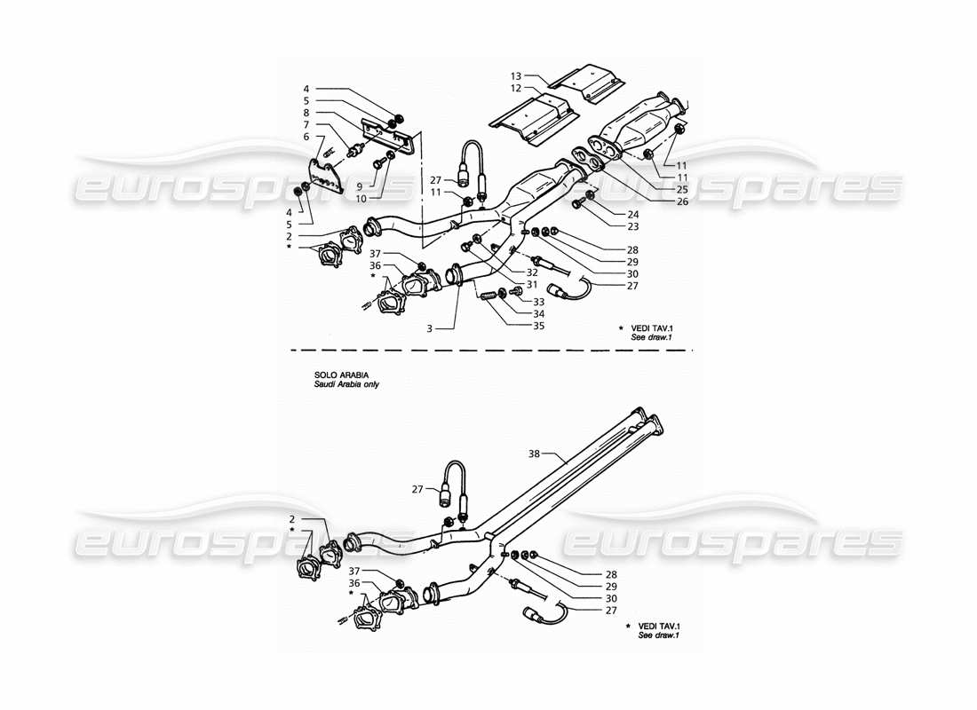 maserati qtp. 3.2 v8 (1999) front exhaust system part diagram