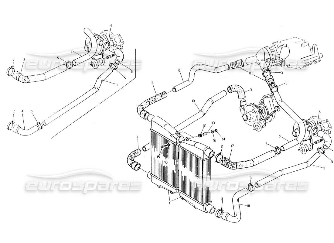 maserati 418 / 4.24v / 430 heat exchangers - pipes part diagram