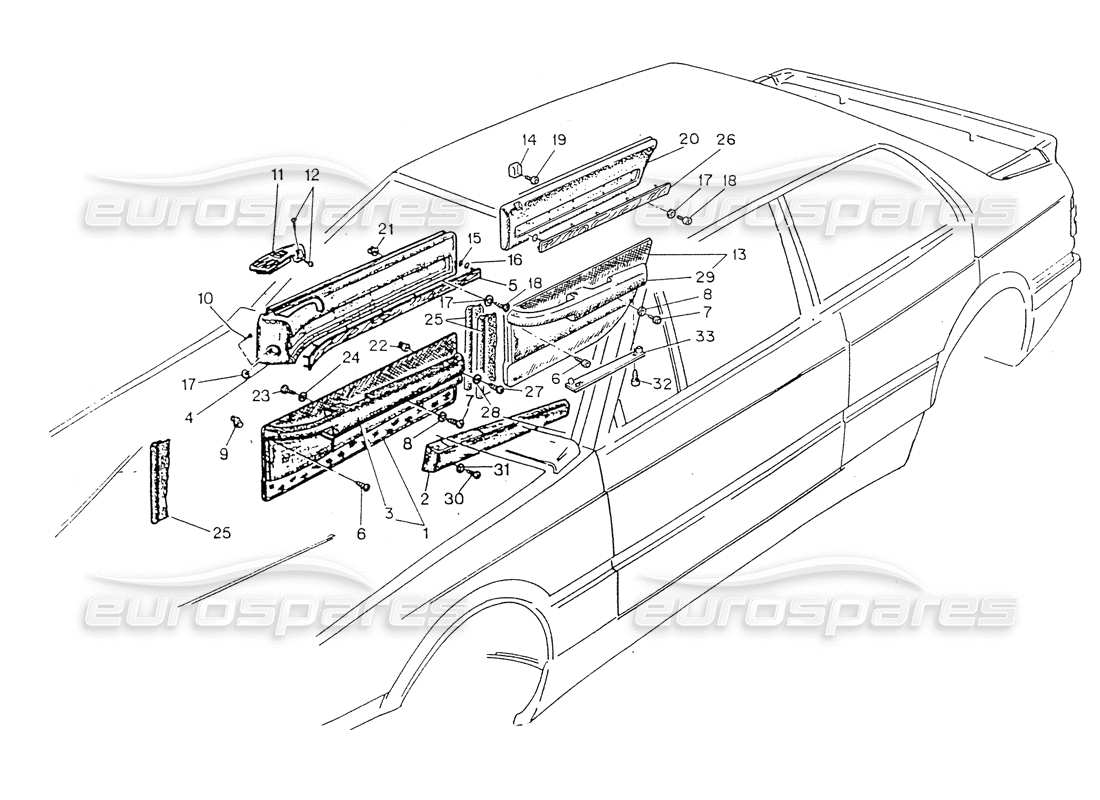 maserati 418 / 4.24v / 430 doors and internal trimming part diagram