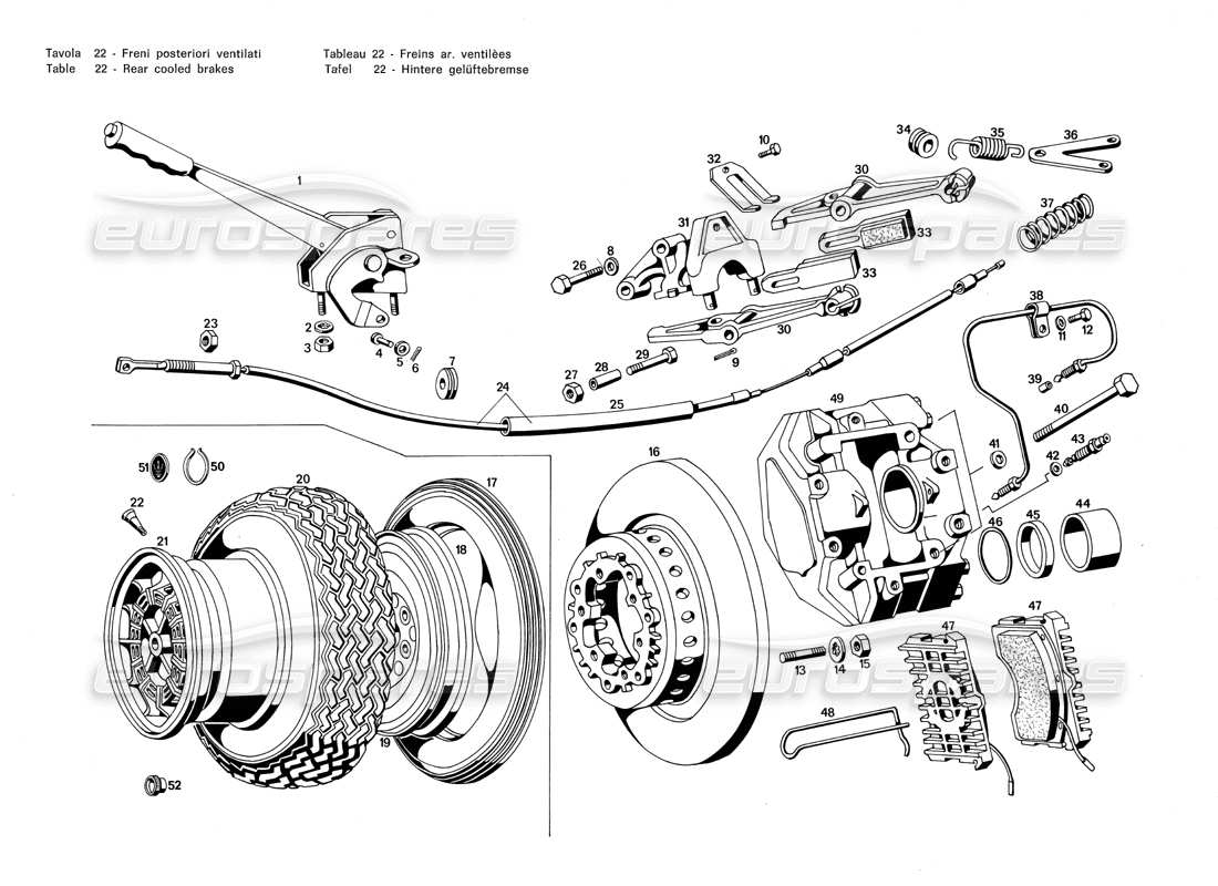 maserati merak 3.0 rear cooled brakes part diagram