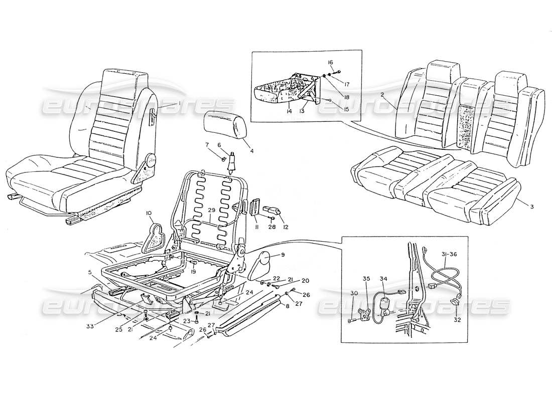 maserati ghibli 2.8 (non abs) front and rear seats part diagram