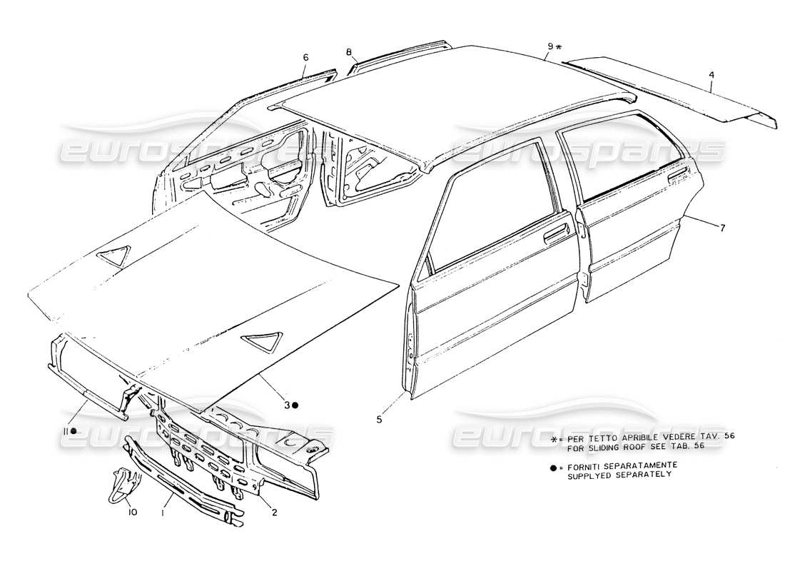 maserati 418 / 4.24v / 430 bodywork-front side,roof p.,doors,hoods part diagram