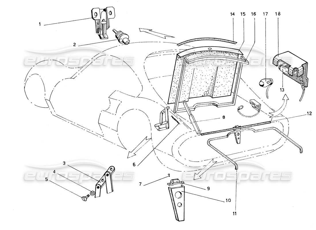 ferrari 206 gt dino (coachwork) boot lid part diagram