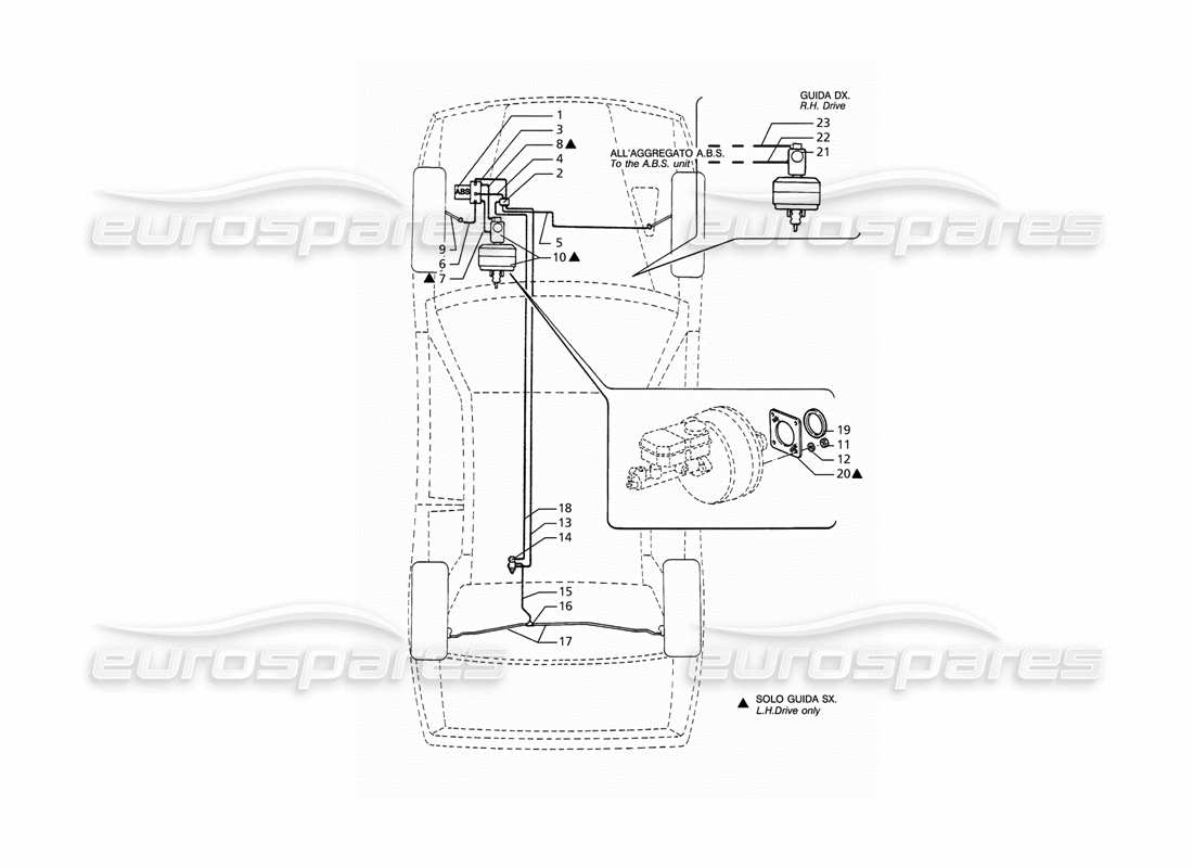 maserati ghibli 2.8 (abs) abs hydraulic brake lines part diagram