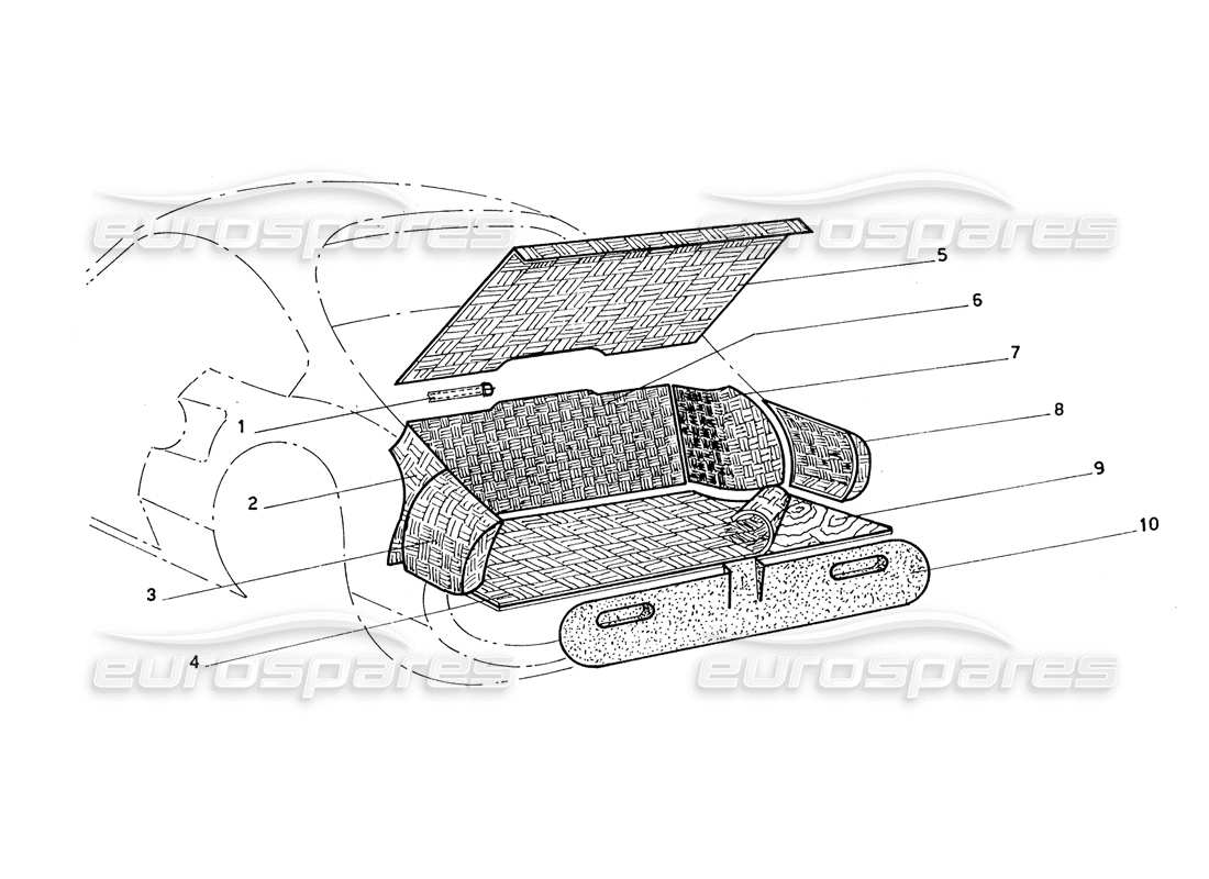 ferrari 206 gt dino (coachwork) boot carpets & panels part diagram