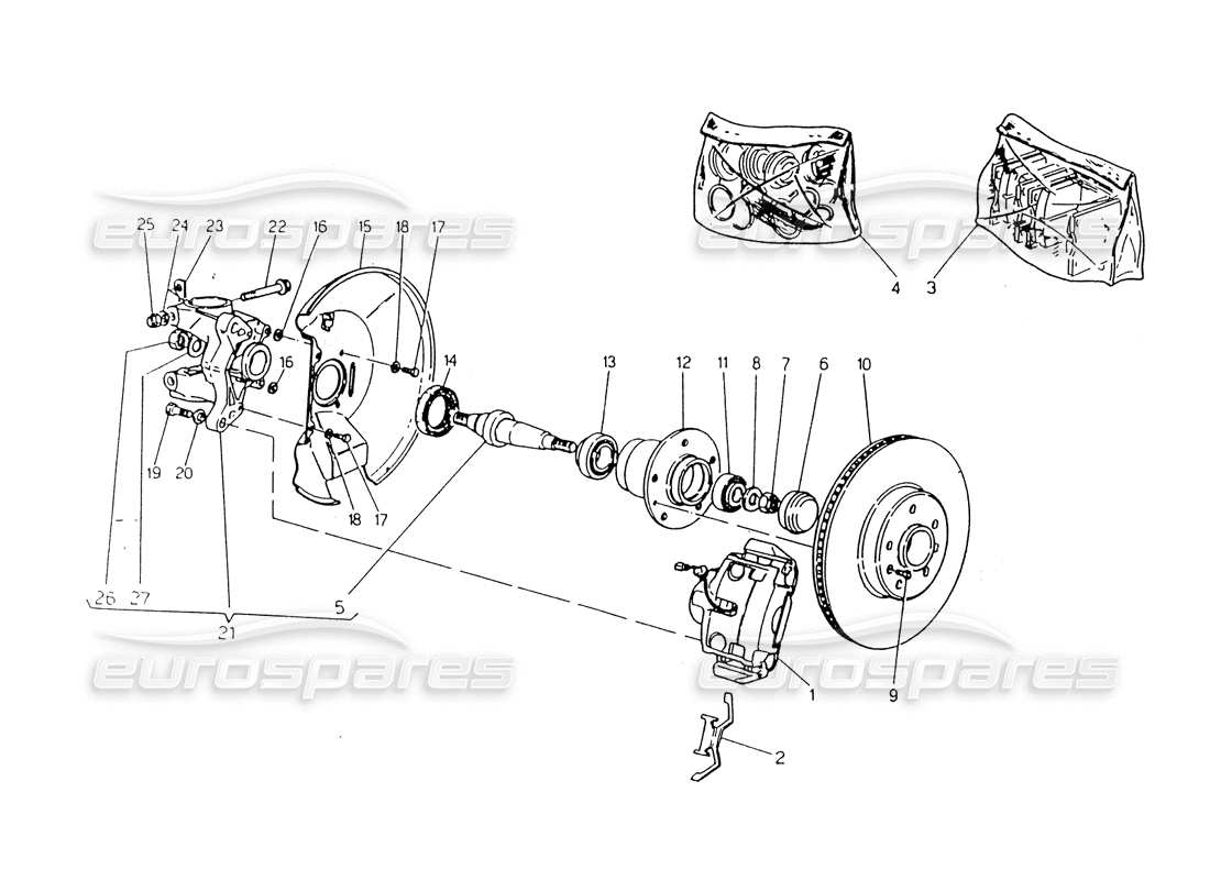 maserati 418 / 4.24v / 430 front hubs and brakes part diagram