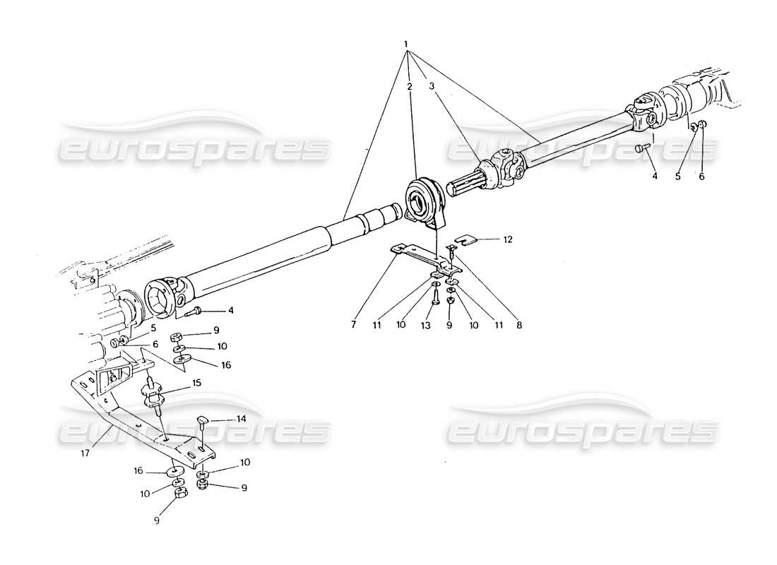 maserati 418 / 4.24v / 430 propeller shaft, getrag part diagram