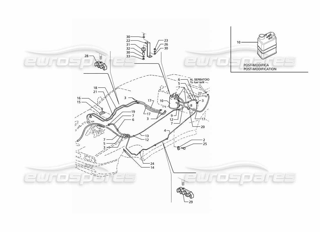 maserati ghibli 2.8 gt (variante) evaporation vapours recovery system and fuel pipes part diagram