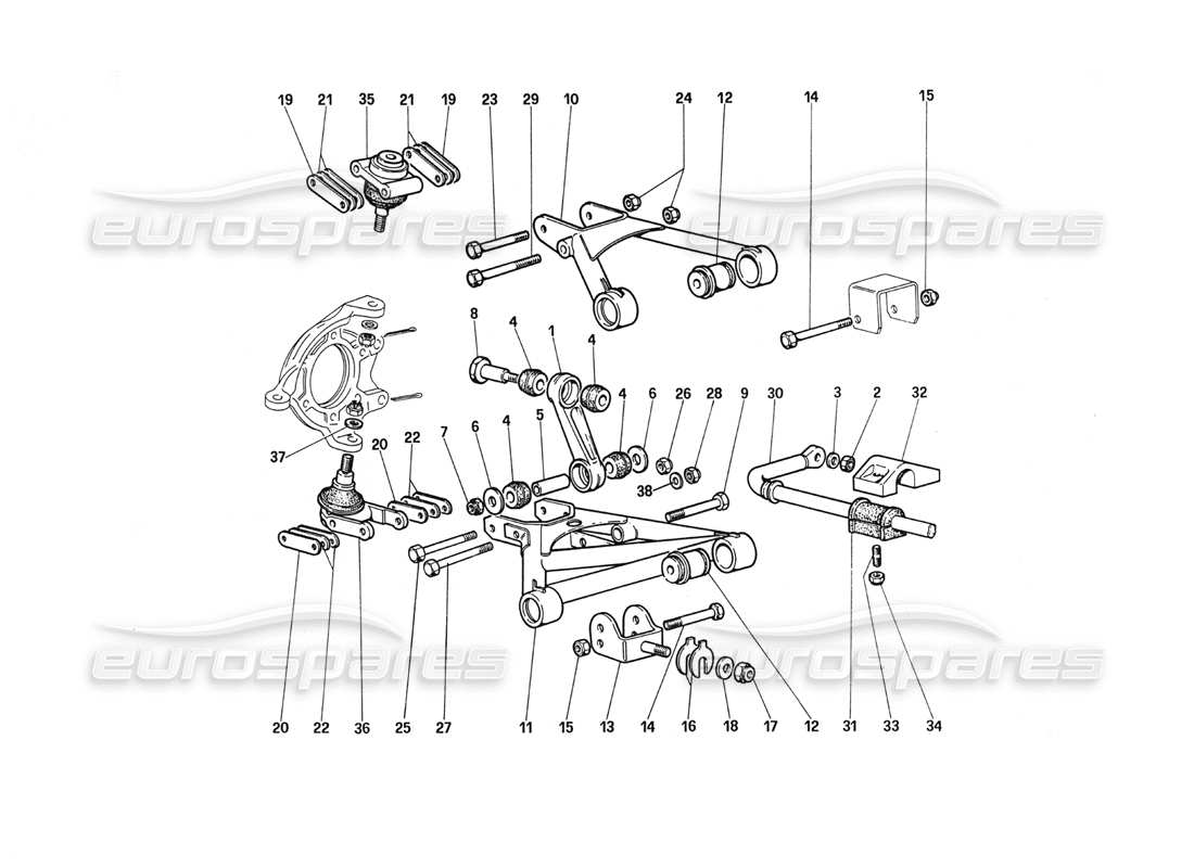 ferrari 288 gto f ront suspension - wishbones part diagram