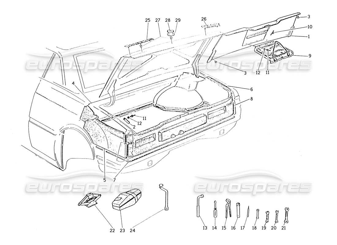 maserati karif 2.8 boot: badges, carpets and tools part diagram