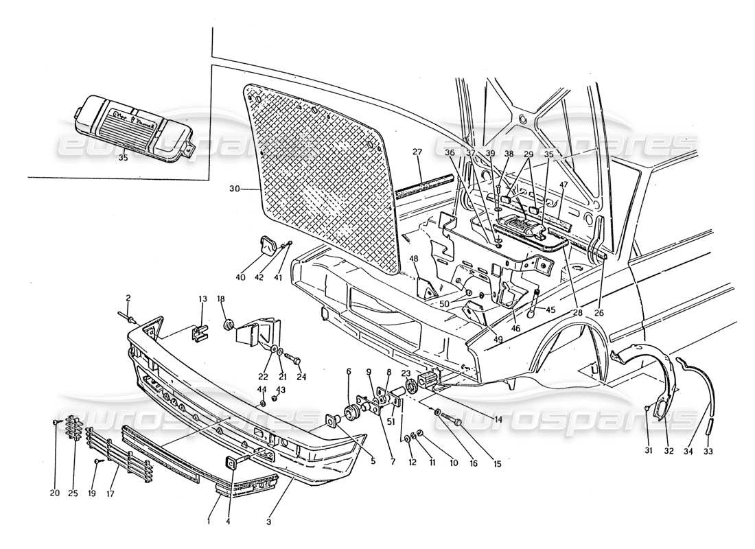 maserati 2.24v front bumper and sound proof felts part diagram