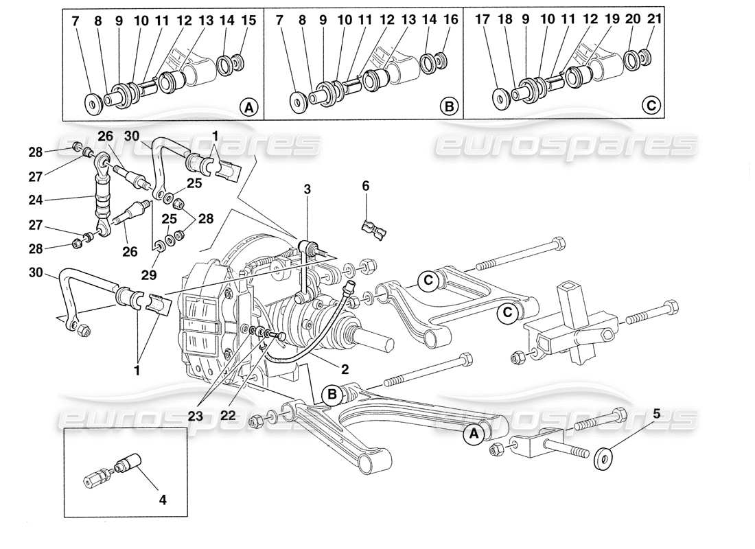 ferrari 355 challenge (1999) rear suspension and brake pipes part diagram