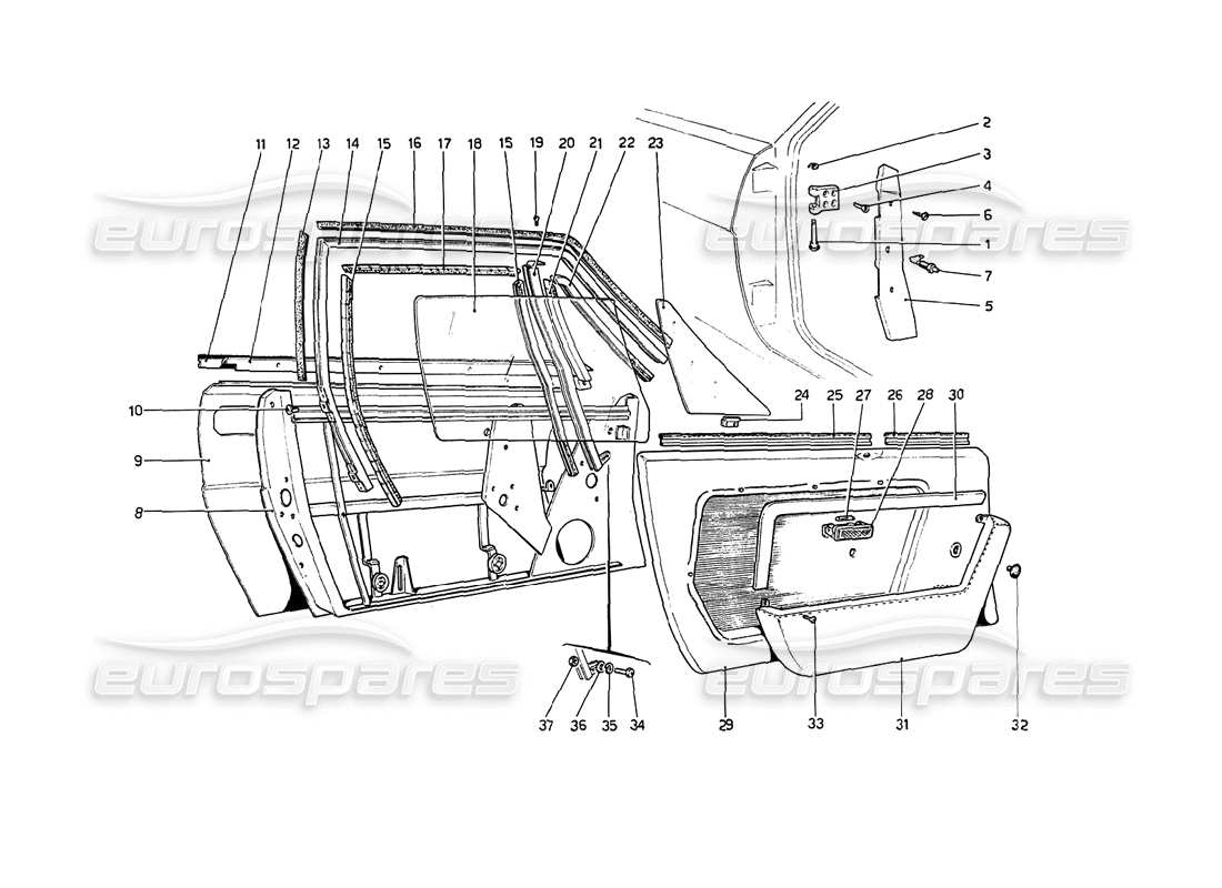 ferrari 208 gt4 dino (1975) doors part diagram