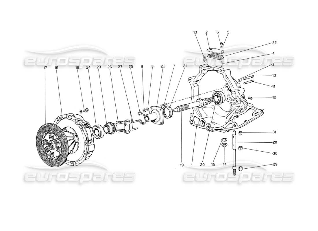 ferrari 208 gt4 dino (1975) clutch unit and cover part diagram