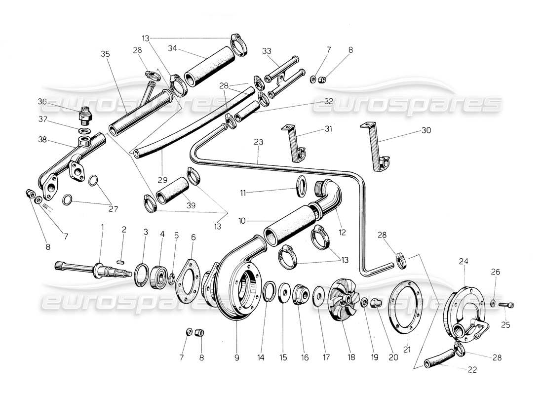 lamborghini countach 5000 s (1984) water pump and system part diagram