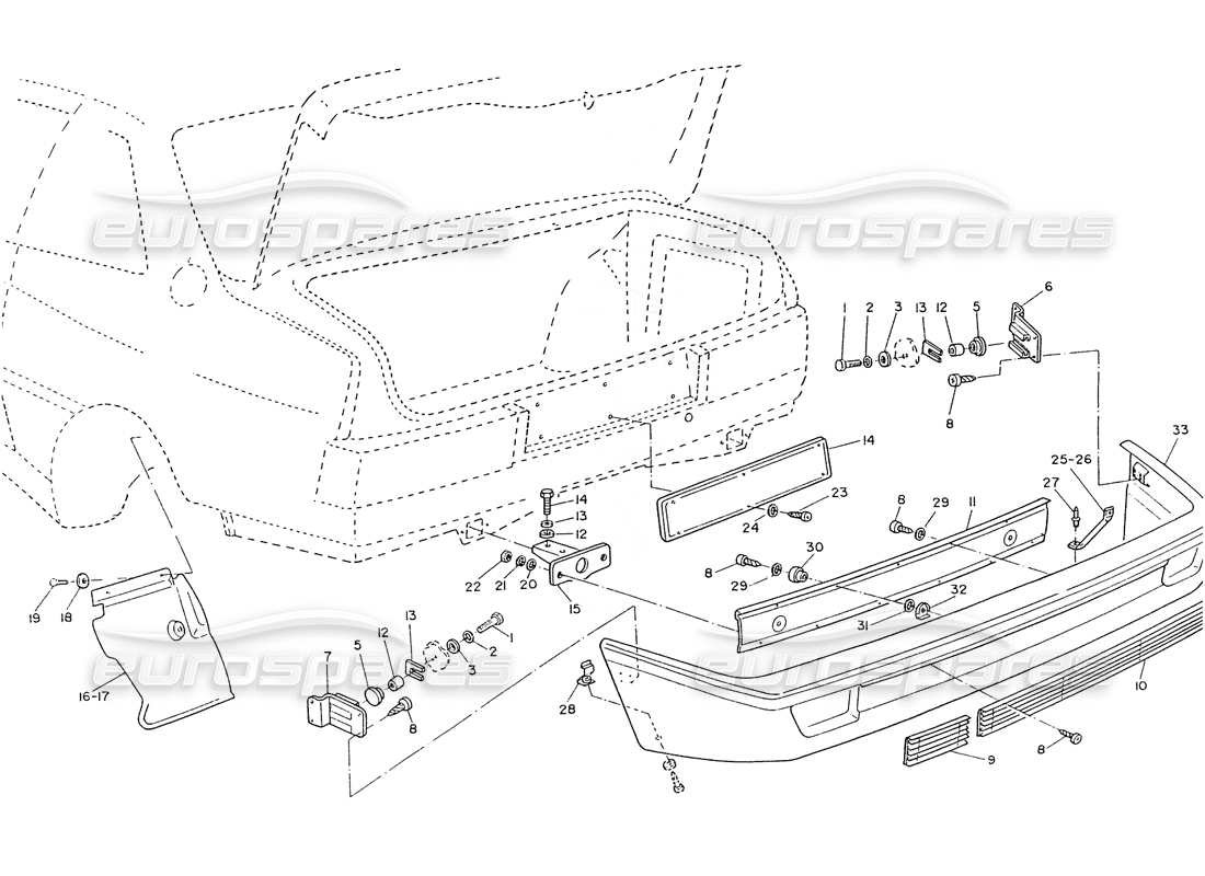 maserati ghibli 2.8 (non abs) rear bumper part diagram