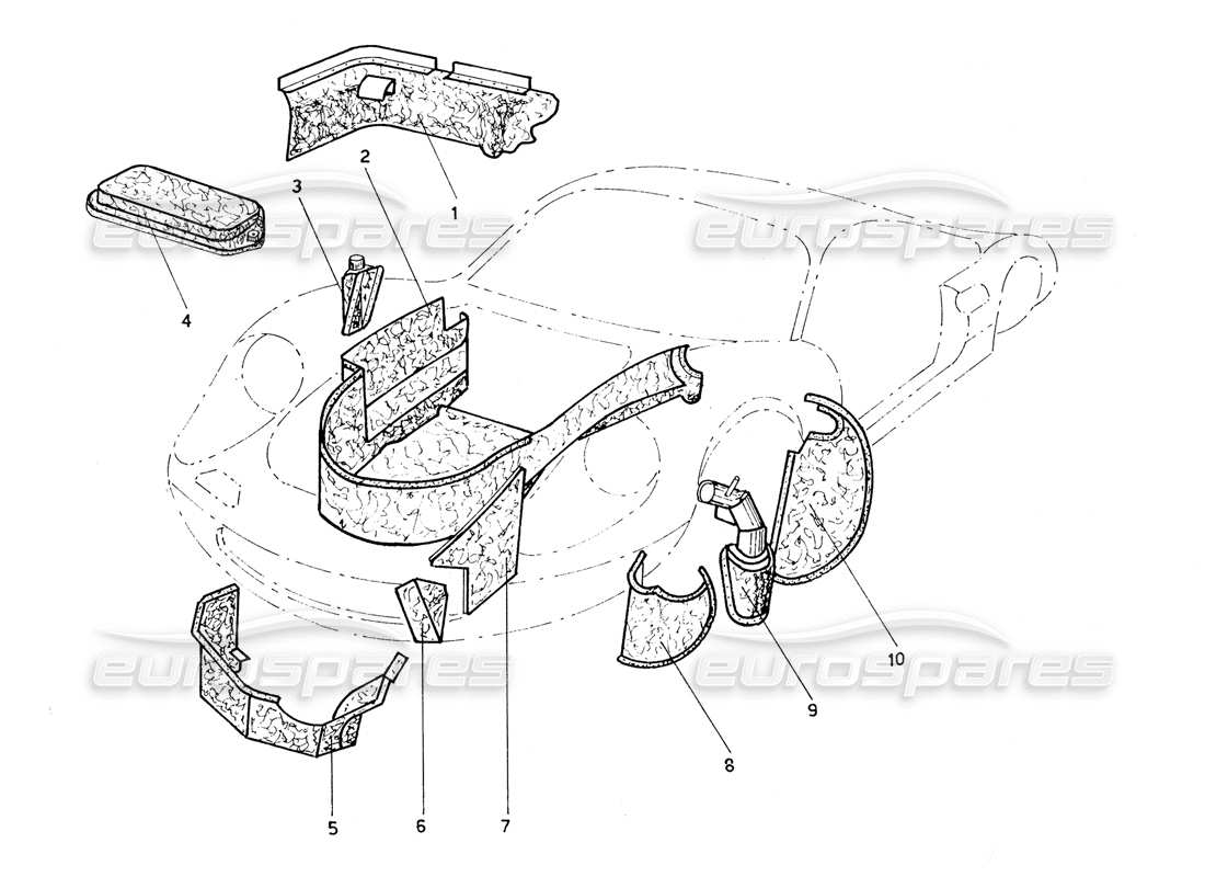 ferrari 206 gt dino (coachwork) front inner panels & sheilds part diagram