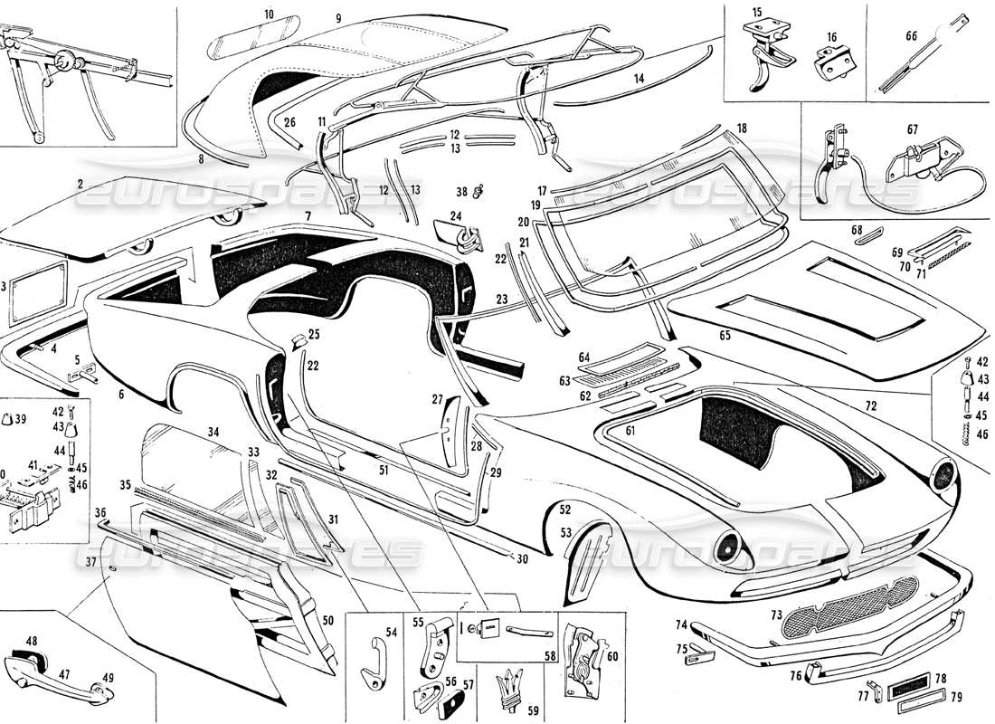 maserati mistral 3.7 body shell - spyder part diagram