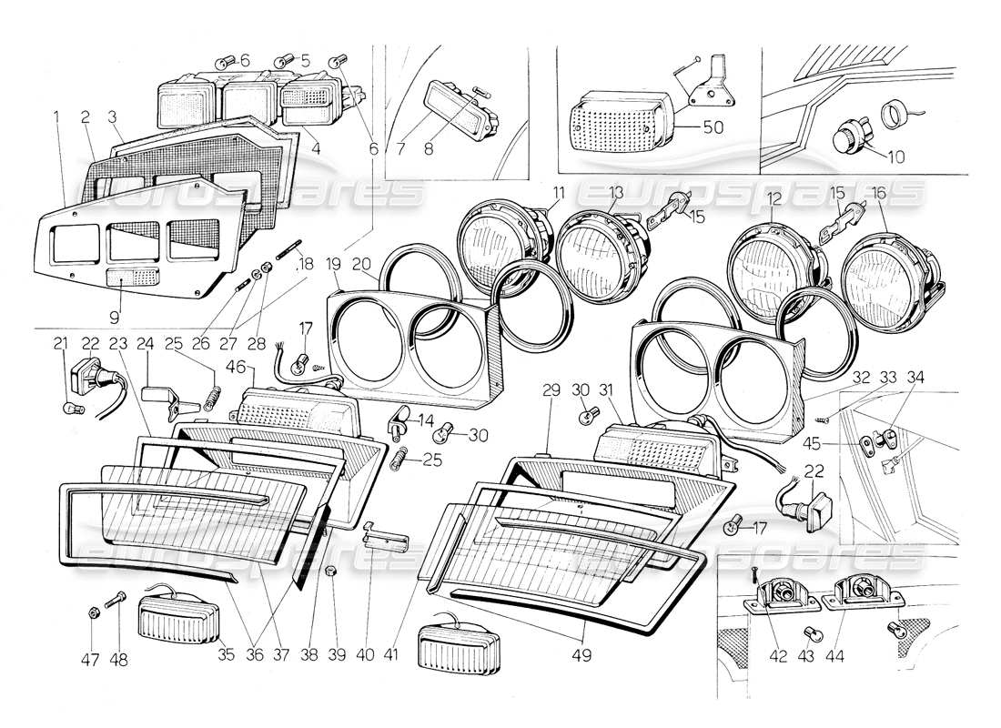 lamborghini countach 5000 s (1984) headlamps and direction indicators part diagram