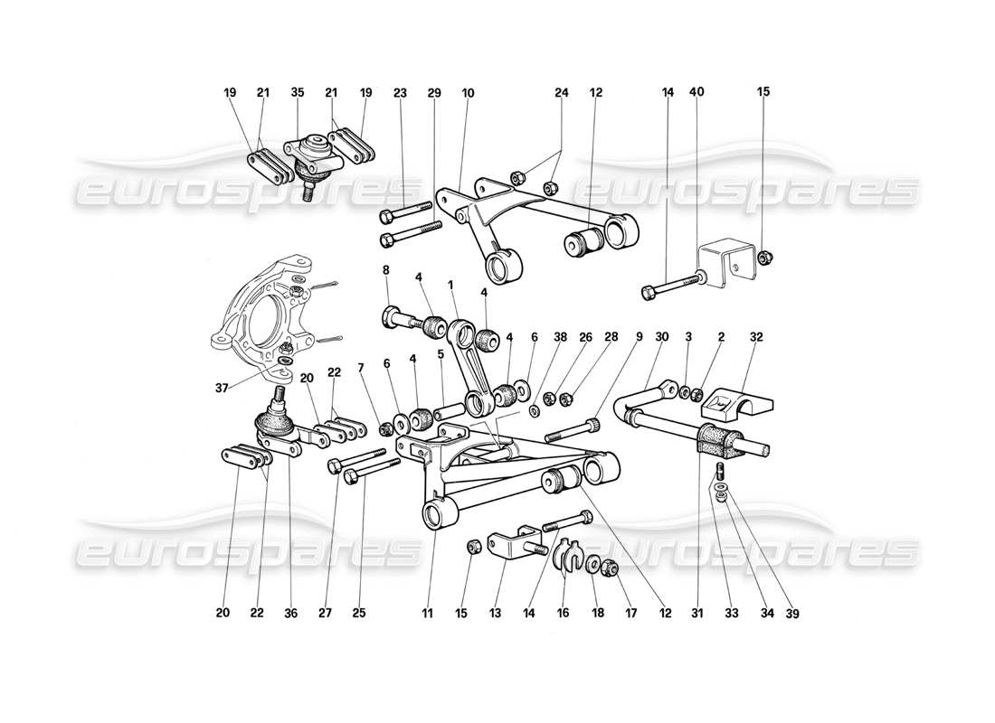 ferrari testarossa (1987) front suspension - wishbones part diagram