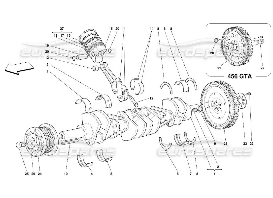 ferrari 456 gt/gta driving shaft - connecting rods and pistons parts diagram