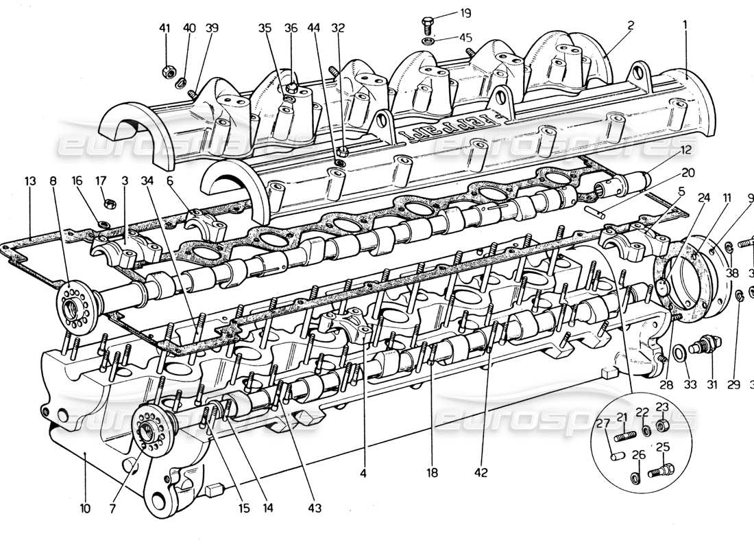 ferrari 365 gt4 2+2 (1973) cylinder head (right) parts diagram