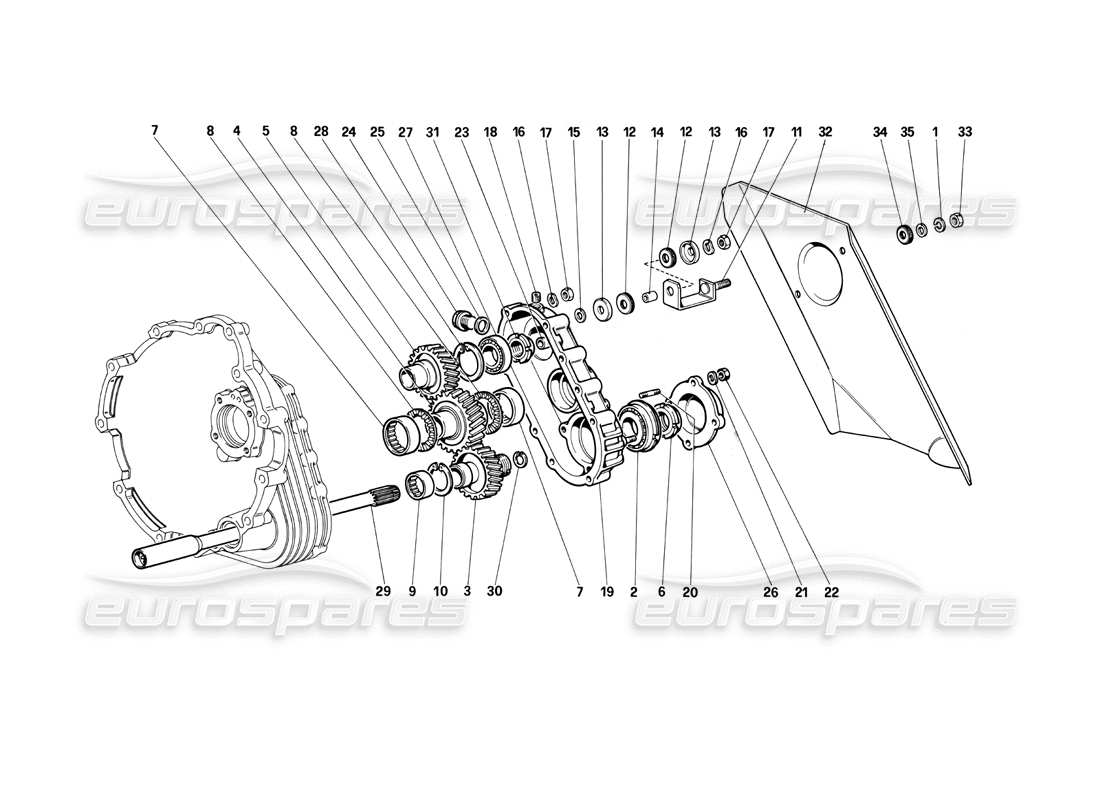 ferrari testarossa (1990) gearbox transmission part diagram