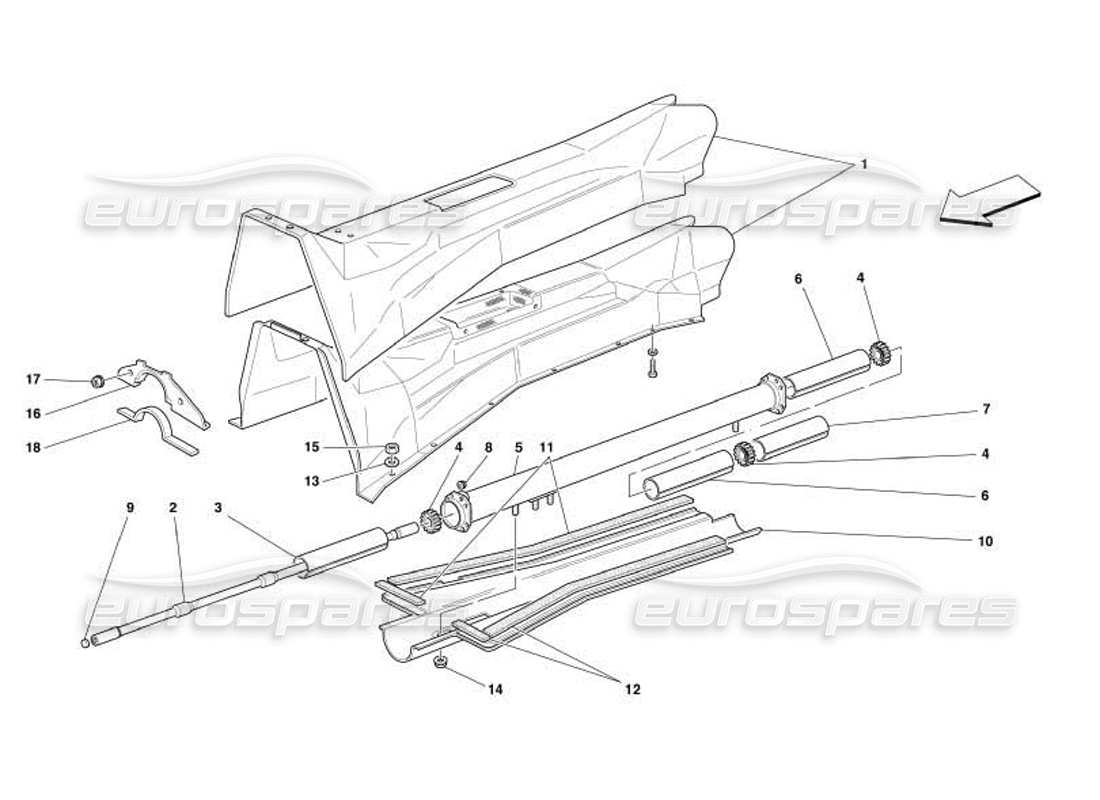 ferrari 550 barchetta engine-gearbox connecting tube and insulation part diagram