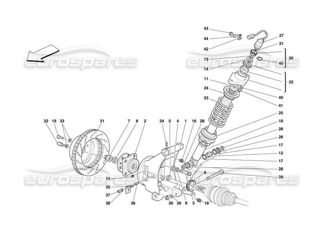 ferrari 550 barchetta rear suspension - shock absorber and brake disc part diagram