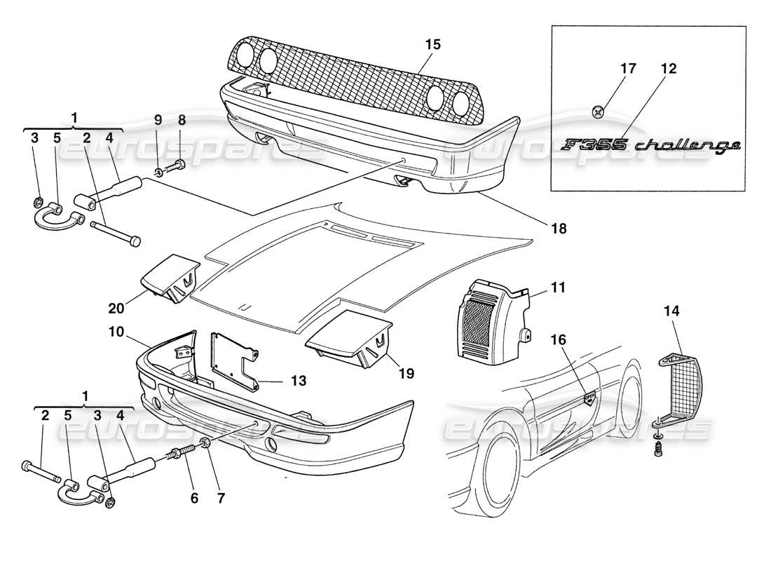 ferrari 355 challenge (1999) body external elements part diagram