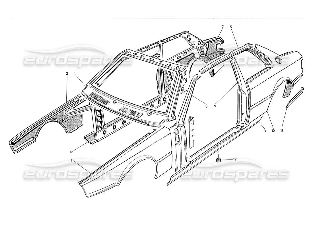 maserati 2.24v body shell: outer panels part diagram