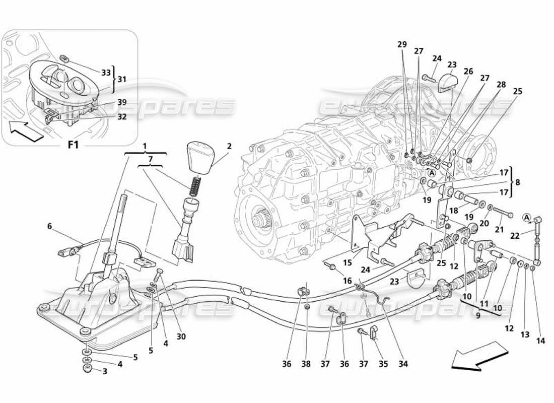 maserati 4200 spyder (2005) outer gearbox controls part diagram