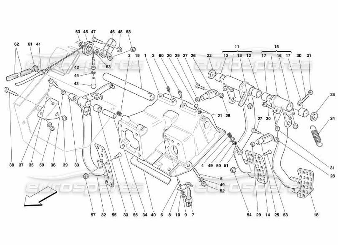 ferrari 550 barchetta pedals and accelerator control part diagram