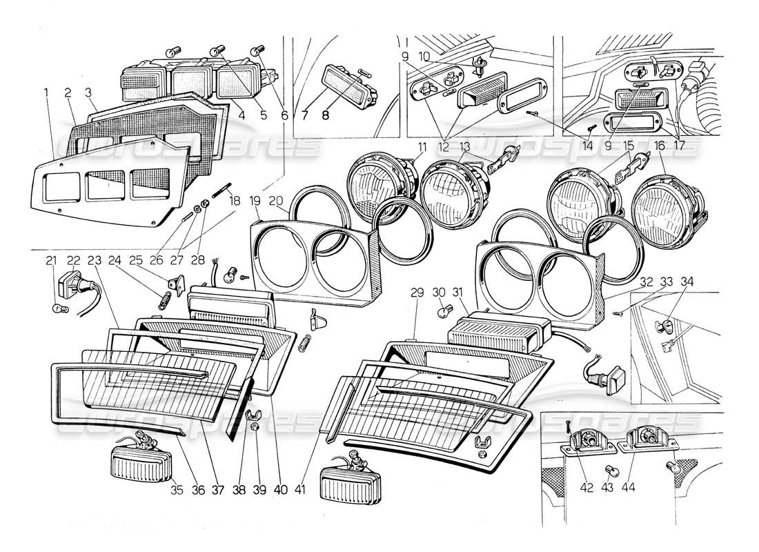 lamborghini countach lp400 headlamps and direction indicators part diagram