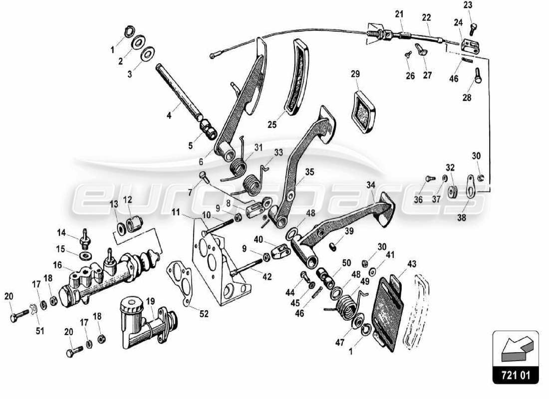 lamborghini miura p400 brake and clutch pedal part diagram