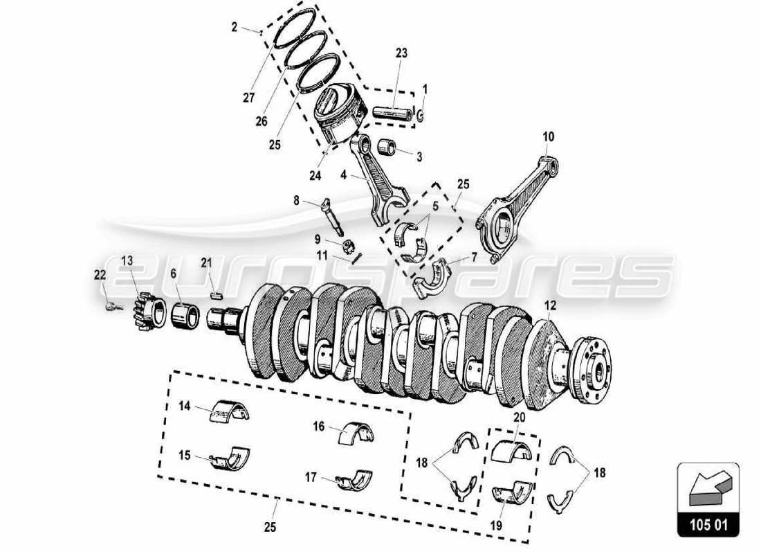 lamborghini miura p400 crankshaft part diagram