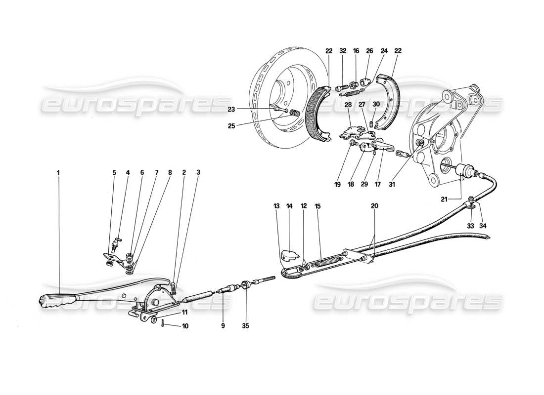 ferrari mondial 3.0 qv (1984) hand - brake control (valid for rhd - for lhd from chassis no. 43013) part diagram