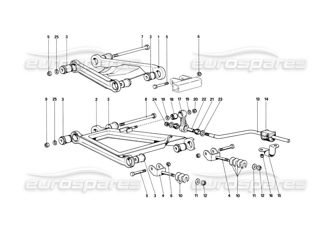 ferrari mondial 3.0 qv (1984) rear suspension - wishbbnes part diagram