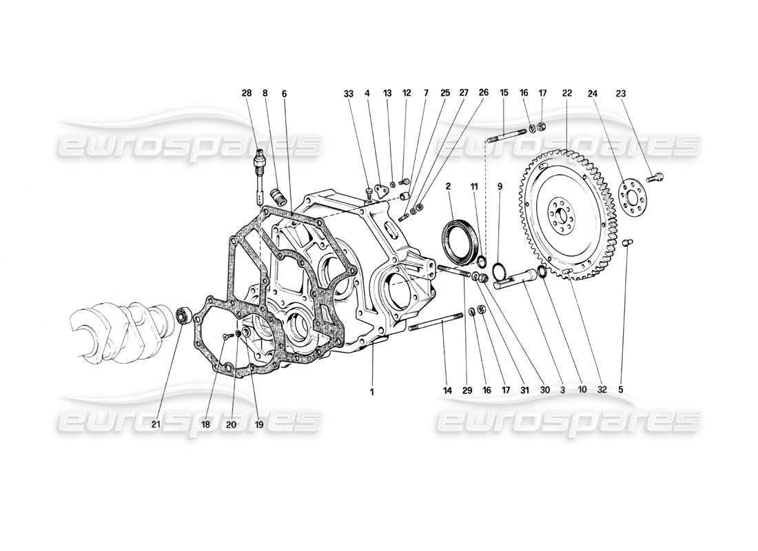 ferrari mondial 3.0 qv (1984) flywheel and clutch housing spacer parts diagram