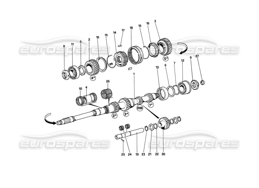 ferrari mondial 3.2 qv (1987) main shaft gears part diagram