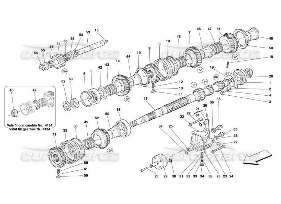 ferrari 550 barchetta main shaft gears and clutch oil pump part diagram