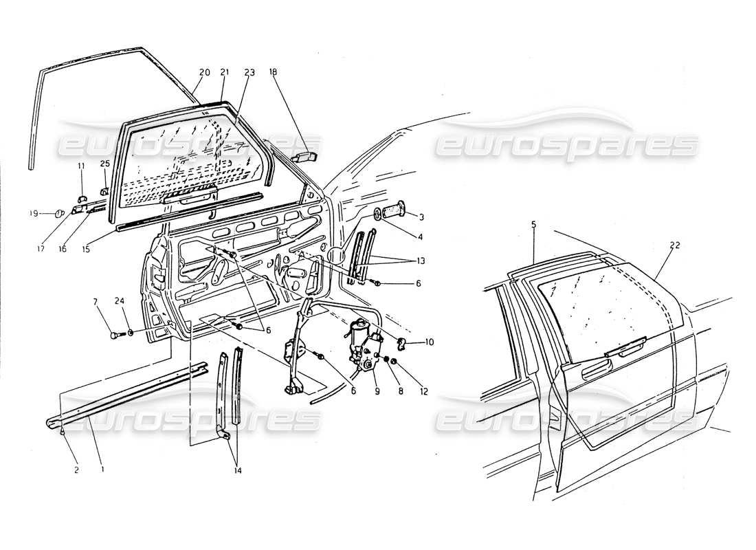 maserati 418 / 4.24v / 430 front doors, glasses and window lifts part diagram