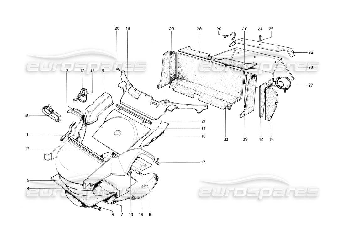 ferrari 512 bb insulating material and bulkheads part diagram