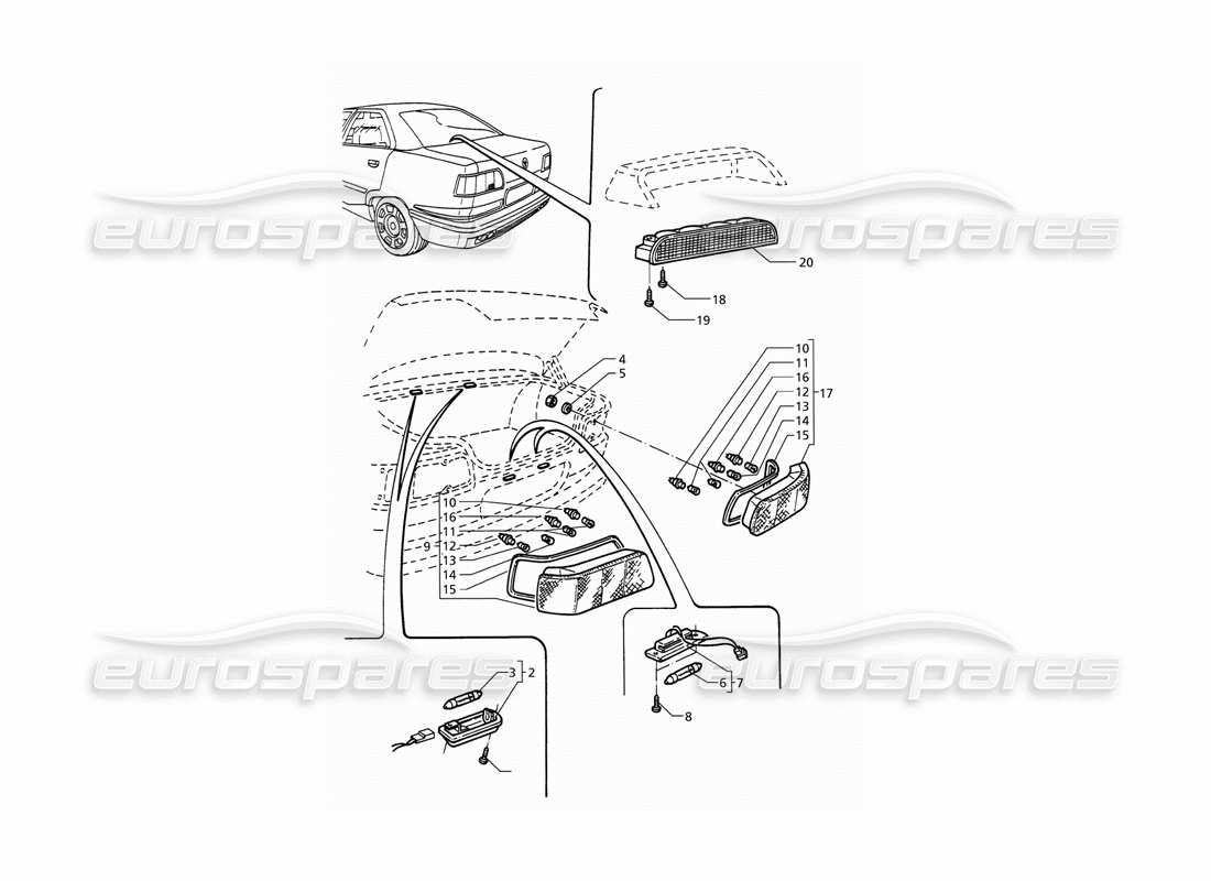 maserati qtp v8 (1998) rear lights part diagram