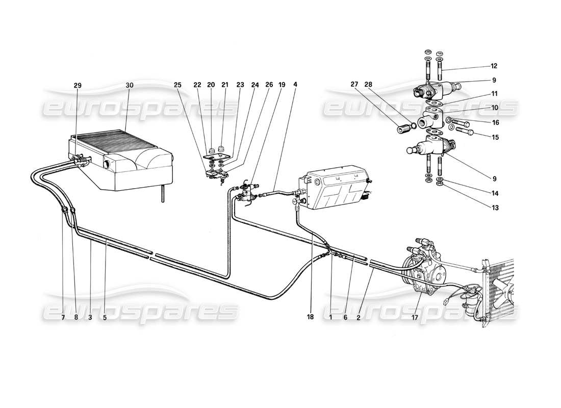 ferrari 400i (1983 mechanical) supplementary air conditioning system part diagram