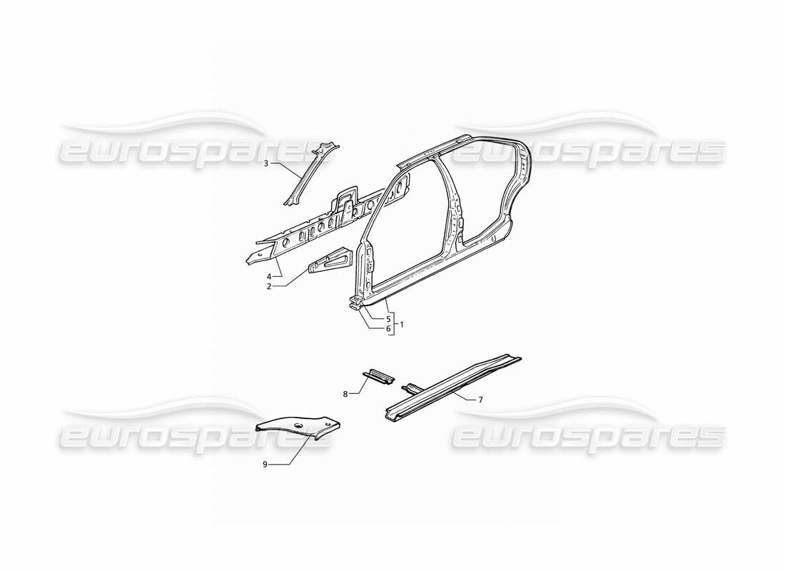 maserati qtp v8 (1998) body shell: side panels part diagram