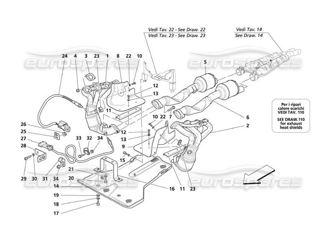 maserati 4200 spyder (2005) exhaust system -variations for usa and cdn- part diagram