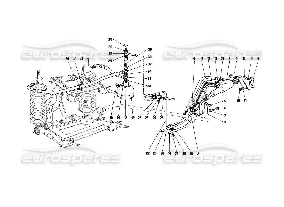 ferrari 400i (1983 mechanical) rear suspension - self leveling valve and oil lines part diagram